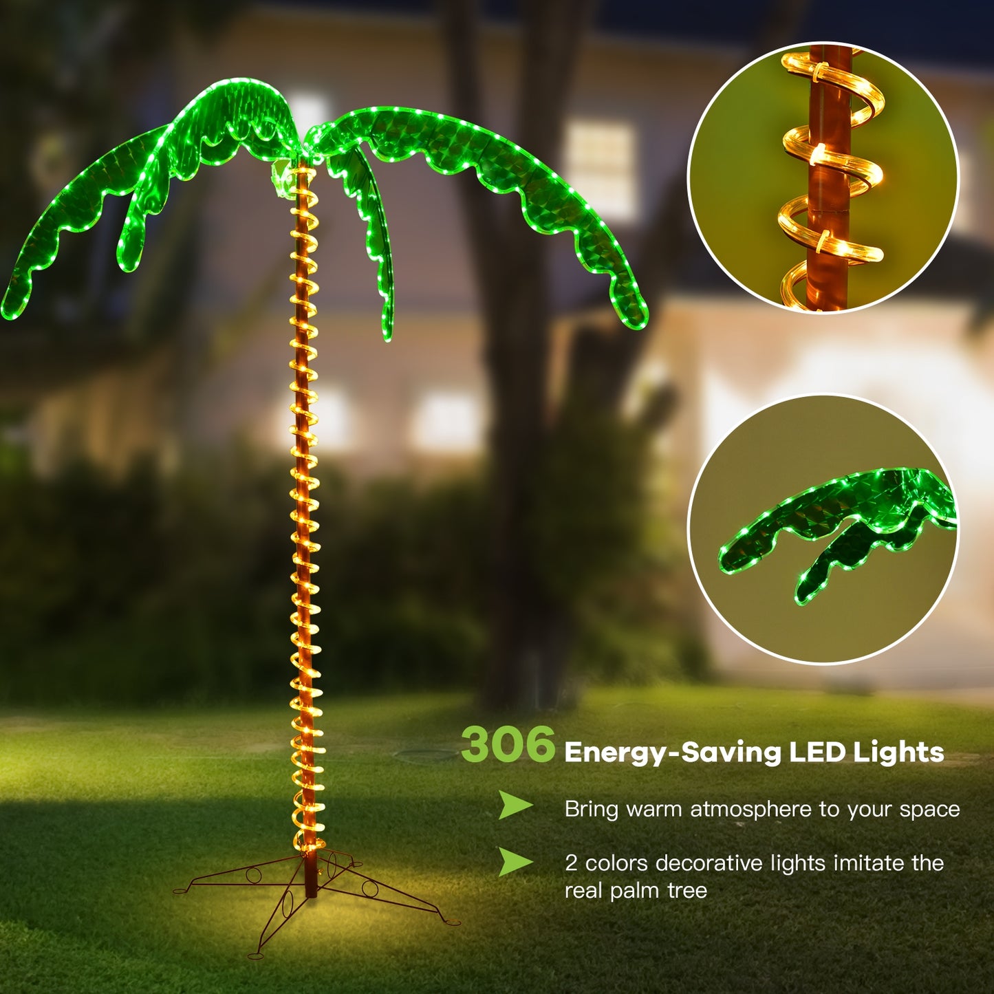 7 Feet LED Pre-Lit Palm Tree Decor With Light Rope, Green