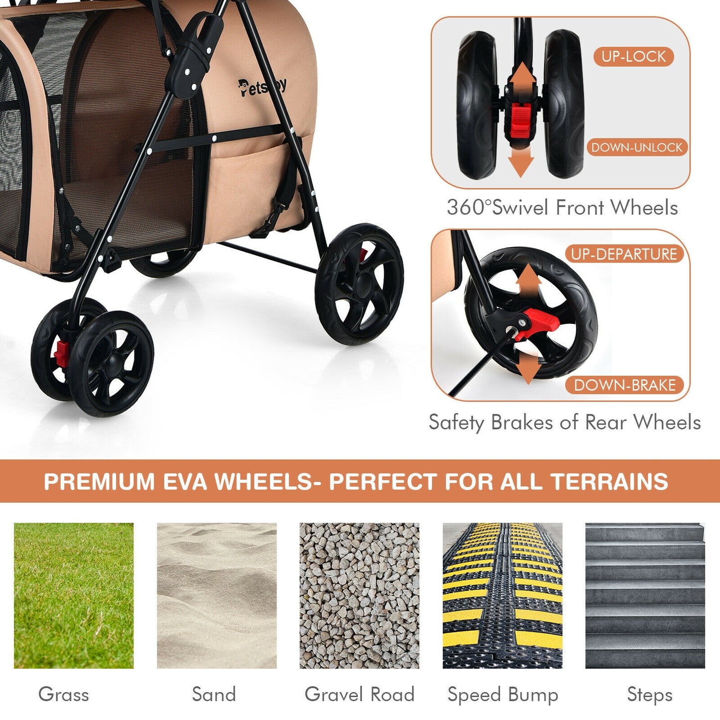 4-In-1 Double Pet Stroller, Detachable Carrier, Travel Carriage, Beige Dog Supplies at Gallery Canada