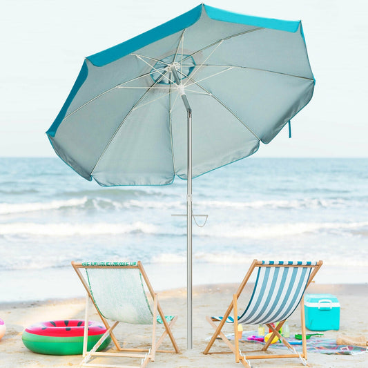 6.5 Feet Beach Umbrella, With Sun Shade And Carry Bag, Blue Outdoor Umbrellas Blue at Gallery Canada