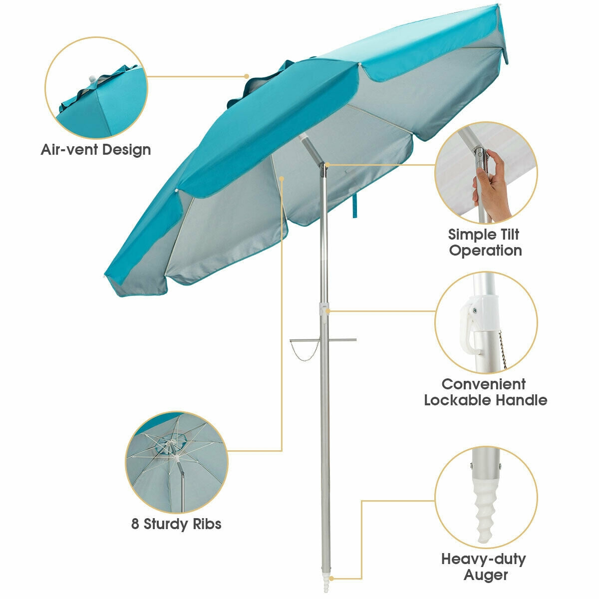 6.5 Feet Beach Umbrella, With Sun Shade And Carry Bag, Blue Outdoor Umbrellas at Gallery Canada