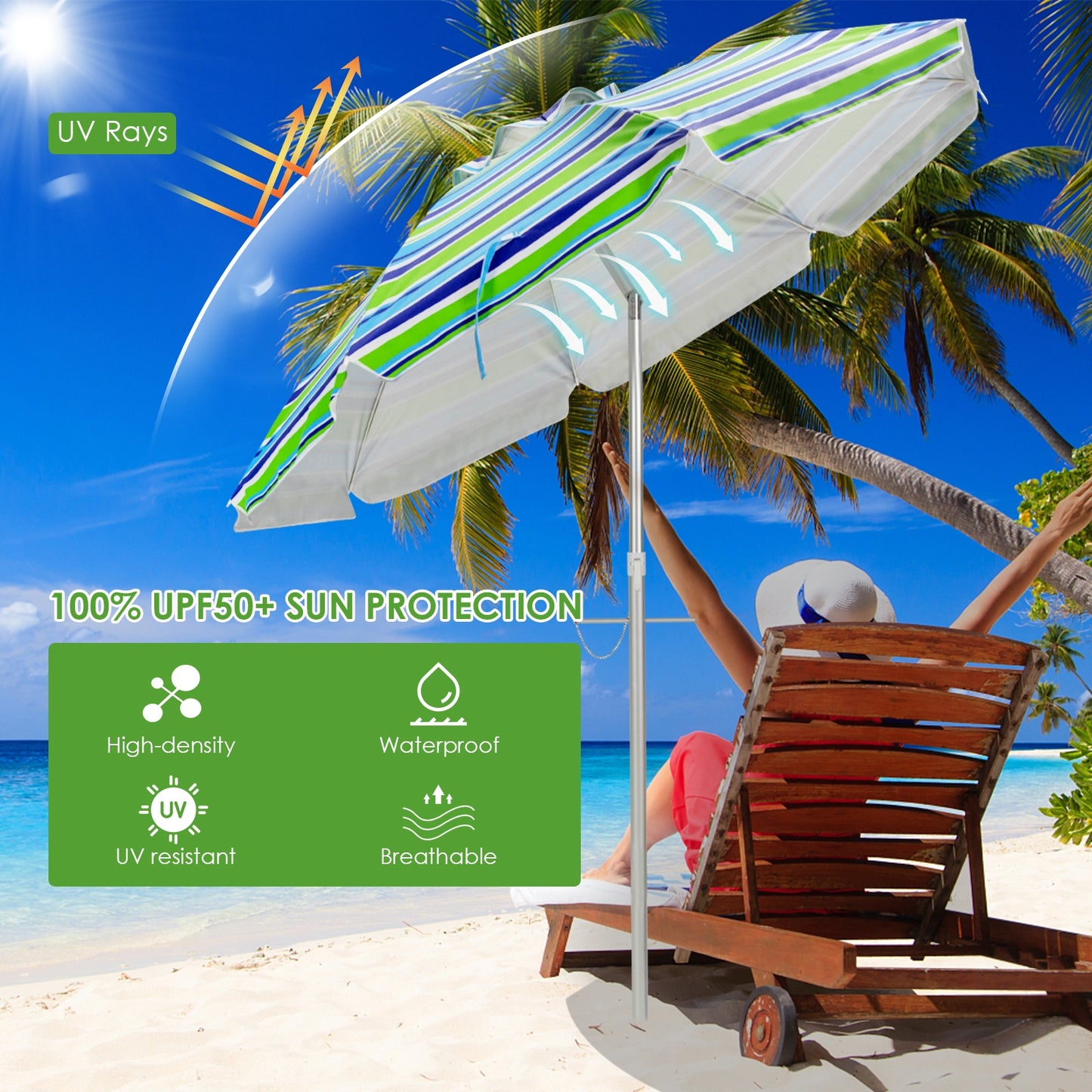 6.5 Feet Beach Umbrella, Sun Shade, Carry Bag, Green Outdoor Umbrellas at Gallery Canada