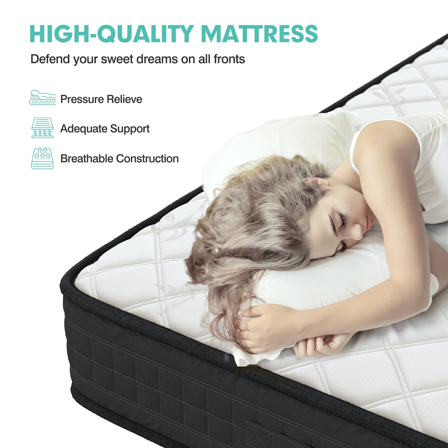 8 Inch Memory Foam Mattress, Medium Firm, Queen Size, White Mattresses at Gallery Canada