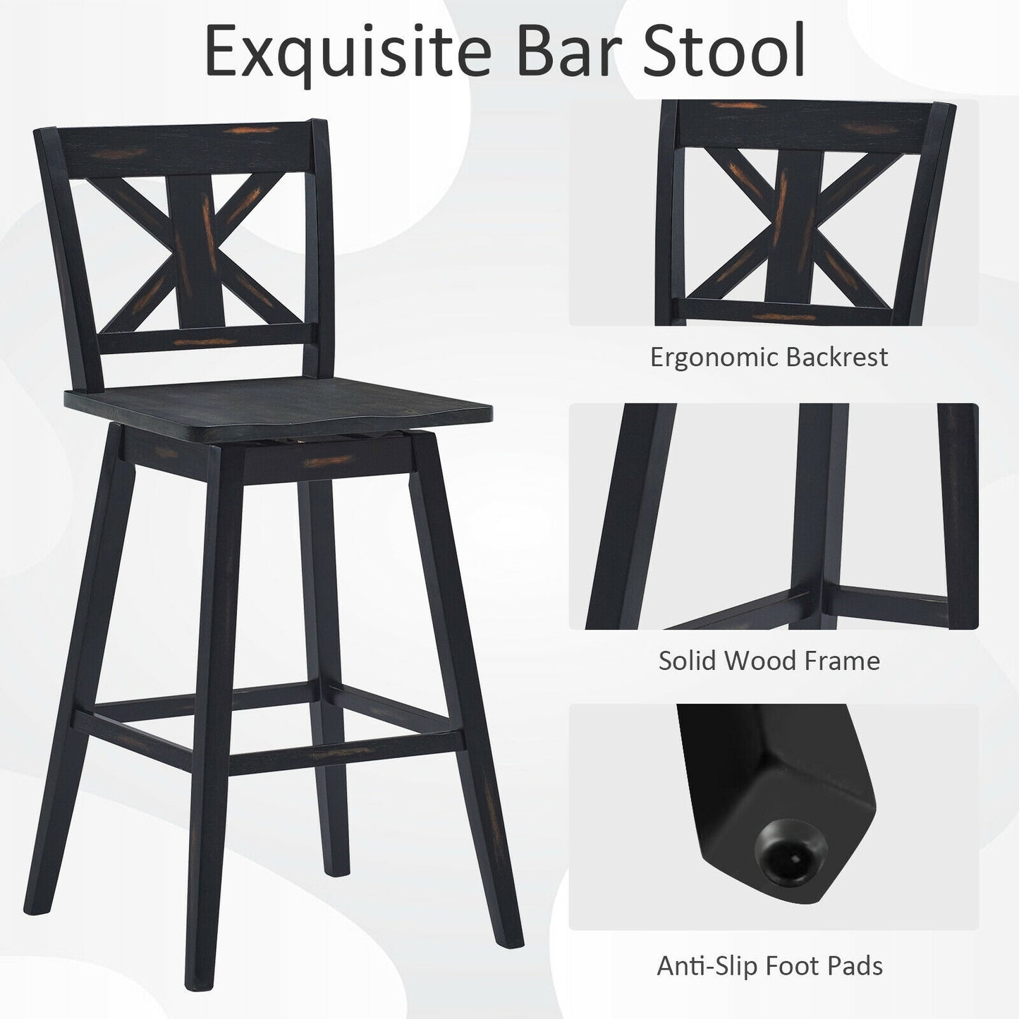 Set of 2 360-Degree Swivel Bar Stools for Home Restaurant, Black Bar Stools at Gallery Canada