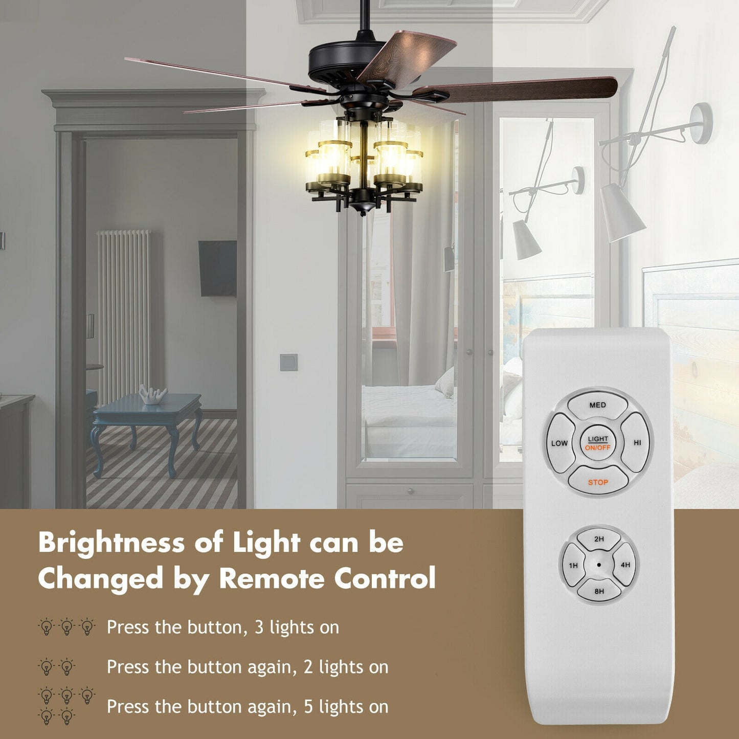 50 Inch Noiseless Ceiling Fan Light, Explosion-Proof Glass Lampshades, Black Ceiling Fans at Gallery Canada