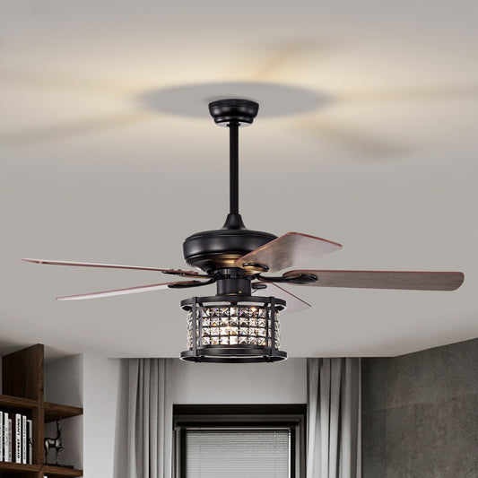 52 Inch 3-Speed Crystal Ceiling Fan Light with Remote Control, Black Ceiling Fans Black at Gallery Canada