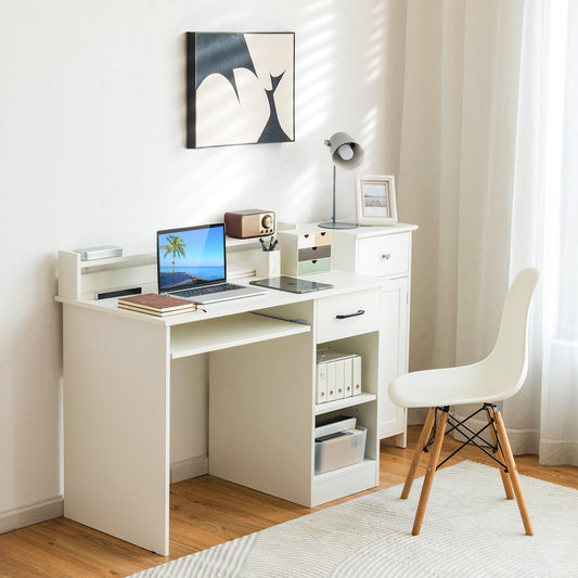 Study Laptop Table With Drawer, Keyboard Tray, White