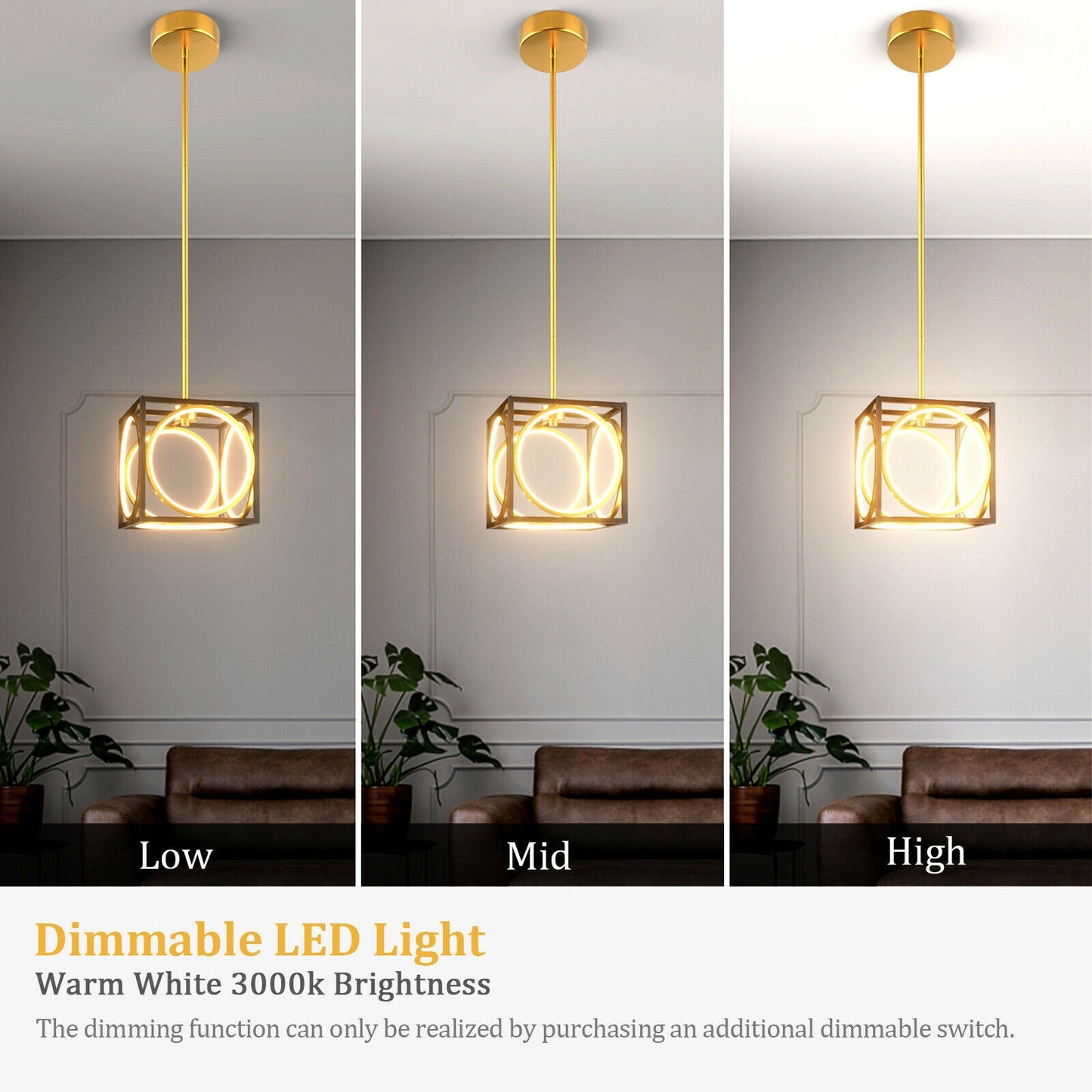 LED Pendant Light, 42 Inches Adjustable Suspender, Golden Ceiling Lights at Gallery Canada