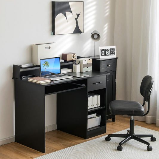 Study Laptop Table With Drawer, Keyboard Tray, Black Computer Desks Black at Gallery Canada