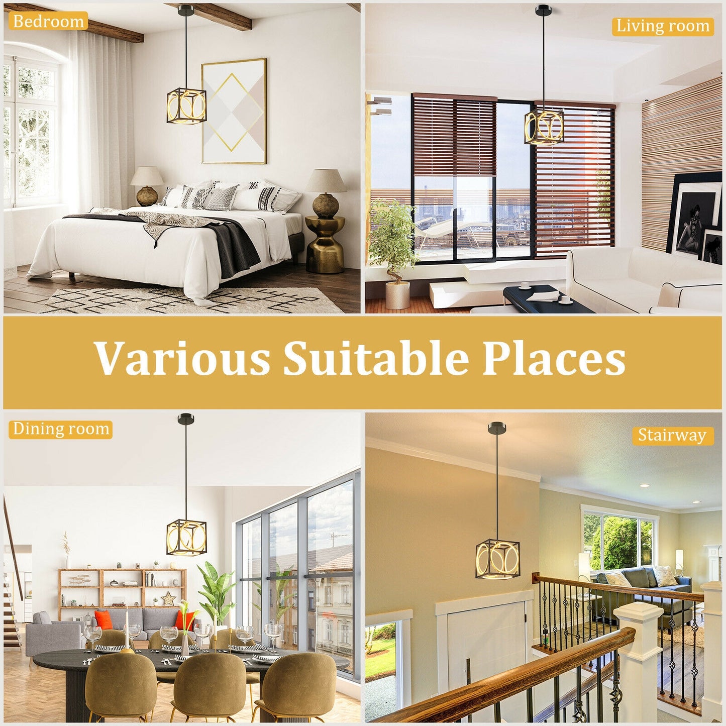 Modern LED Pendant Light, 42 Inches Adjustable Suspender, Black