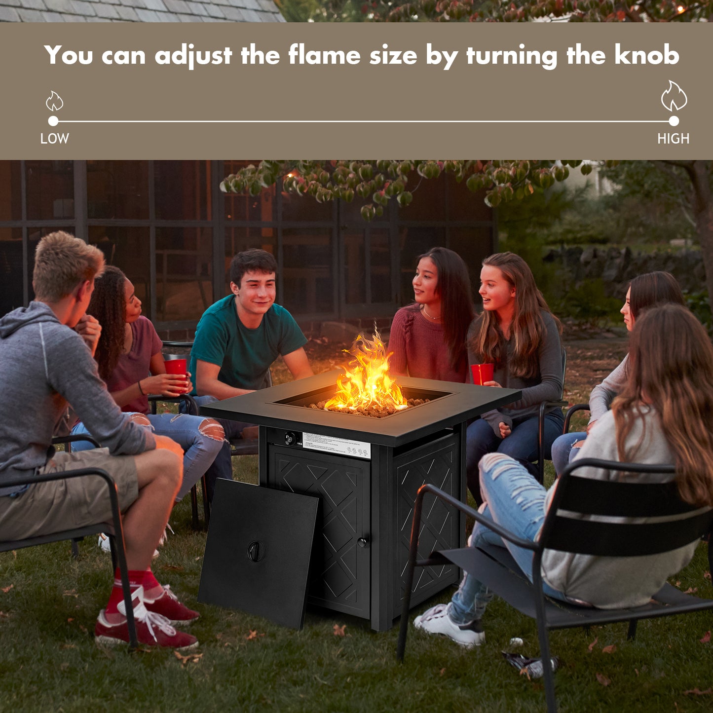 28 Inch Propane 50,000 BTU Patio Square Gas Fireplace, Black Fire Pits at Gallery Canada