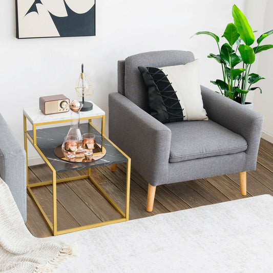 2 Tier End Side Table With Metal Frame, Storage Shelf, White End & Side Tables White at Gallery Canada