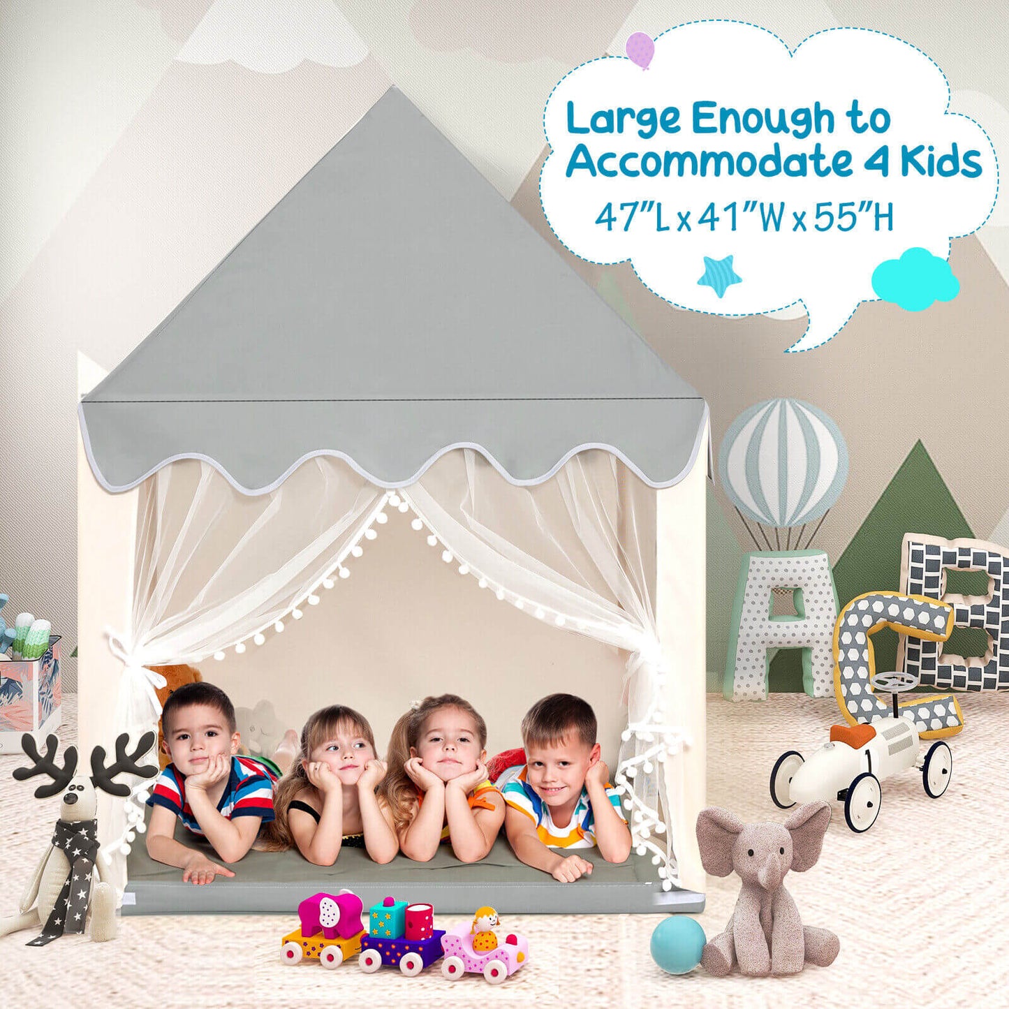 Kids Large Play Castle Fairy Tent with Mat, Beige Play Tents & Playhouse at Gallery Canada