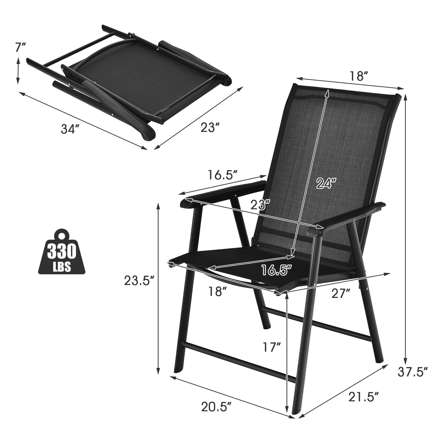 Outdoor Patio Folding Chair Set, Ergonomic Armrests, Black Patio Dining Chairs Black at Gallery Canada