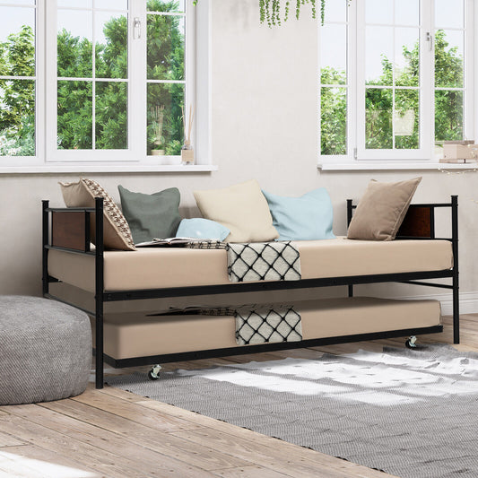 Twin Size 2-In-1 Daybed Frame With Pullout Trundle, Black Trundle Bed Frame Black at Gallery Canada