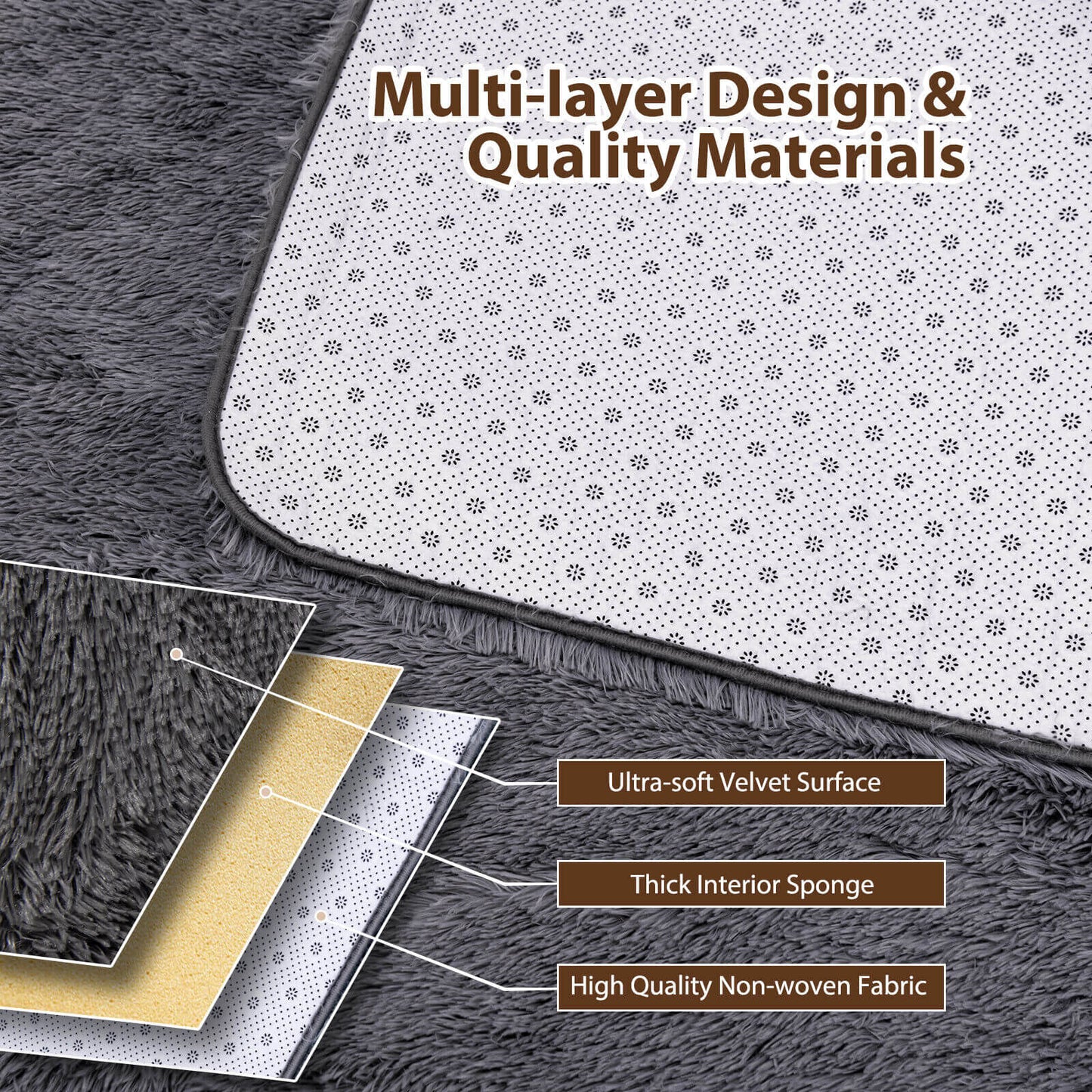 4 x 6 Feet Shag Rug, Non-Slip Grip Dots, Gray Rugs at Gallery Canada