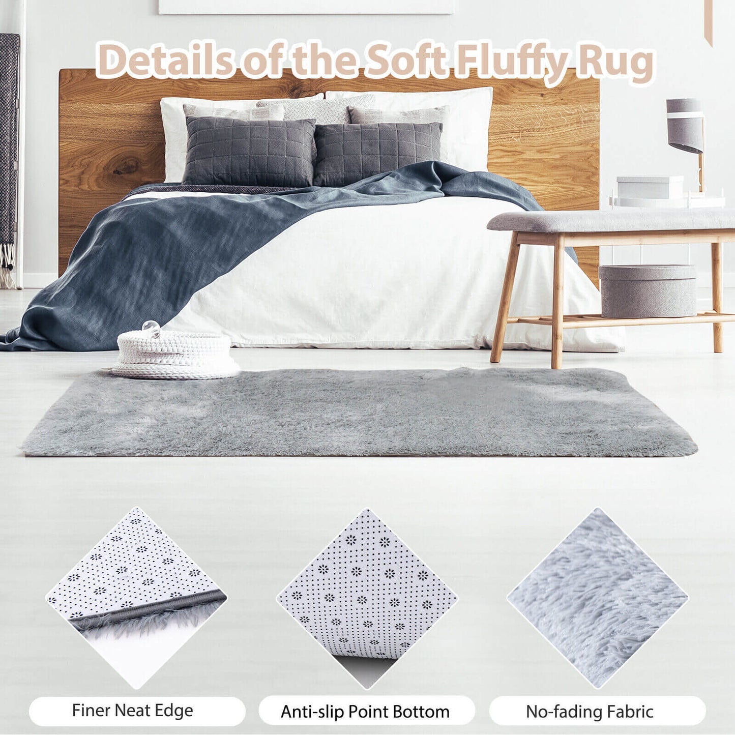 4x6 Feet Soft Shag Rug, Non-Slip Grip Dots, Light Gray Rugs at Gallery Canada