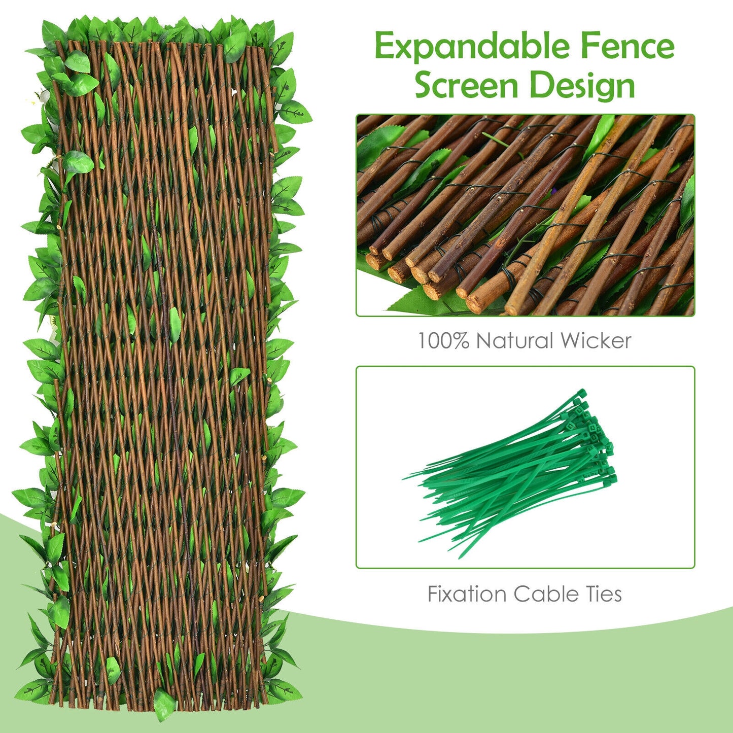 4 Piece Expandable Faux Ivy Privacy Screen Fence Panel Pack, White