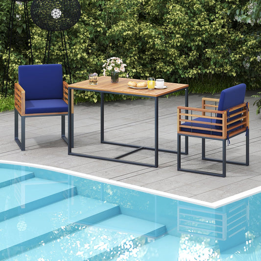 Outdoor Dining Set, 2 Acacia Wood Armchairs, Dining Table, Navy Patio Dining Sets Navy at Gallery Canada