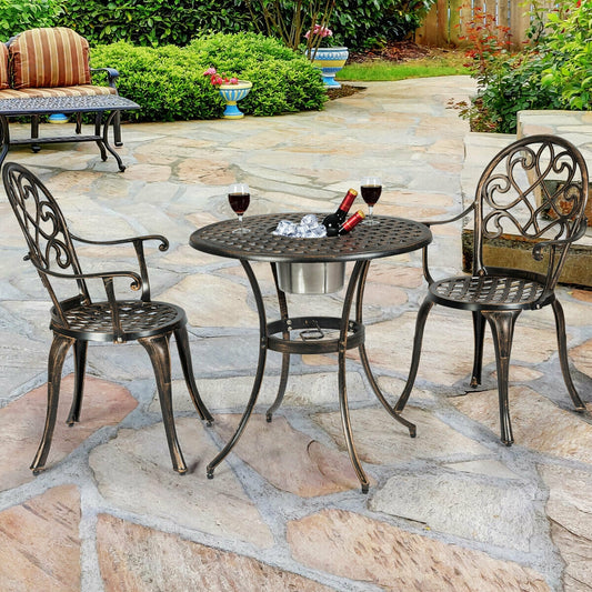 3 Pieces Outdoor Set Patio Bistro with Attached Removable Ice Bucket, Bronze Patio Conversation Sets Bronze at Gallery Canada