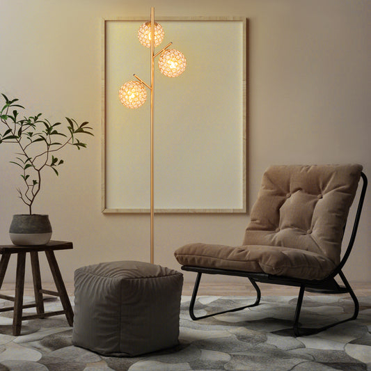 3-Globe Floor Lamp with Foot Switch and 3 E26 Bulb Bases, Golden Table & Floor Lamps Golden at Gallery Canada
