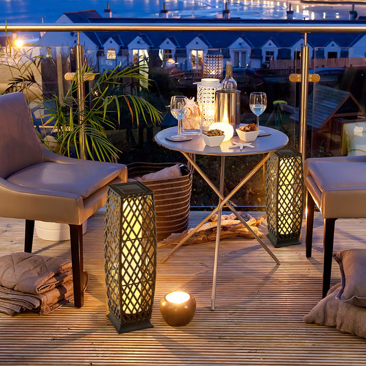Solar-Powered Diamond Wicker Floor Lamp, 2 Pieces, Brown Table & Floor Lamps Brown at Gallery Canada