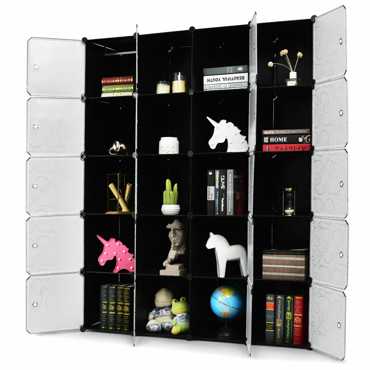20-Cube DIY Plastic Storage Organizer, Transparent With Doors