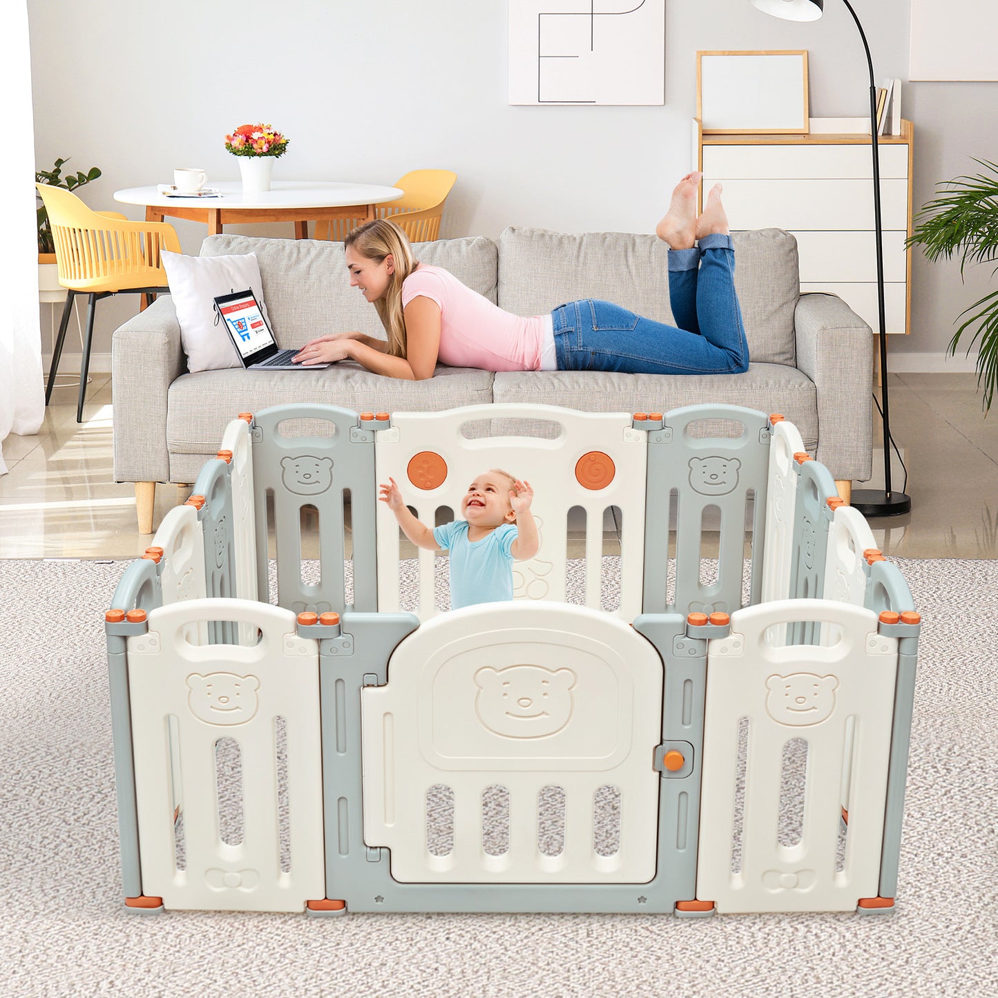 Foldable Baby Playpen 14 Panel Activity Center Safety Play Yard, Beige Baby Playpen & Playards at Gallery Canada