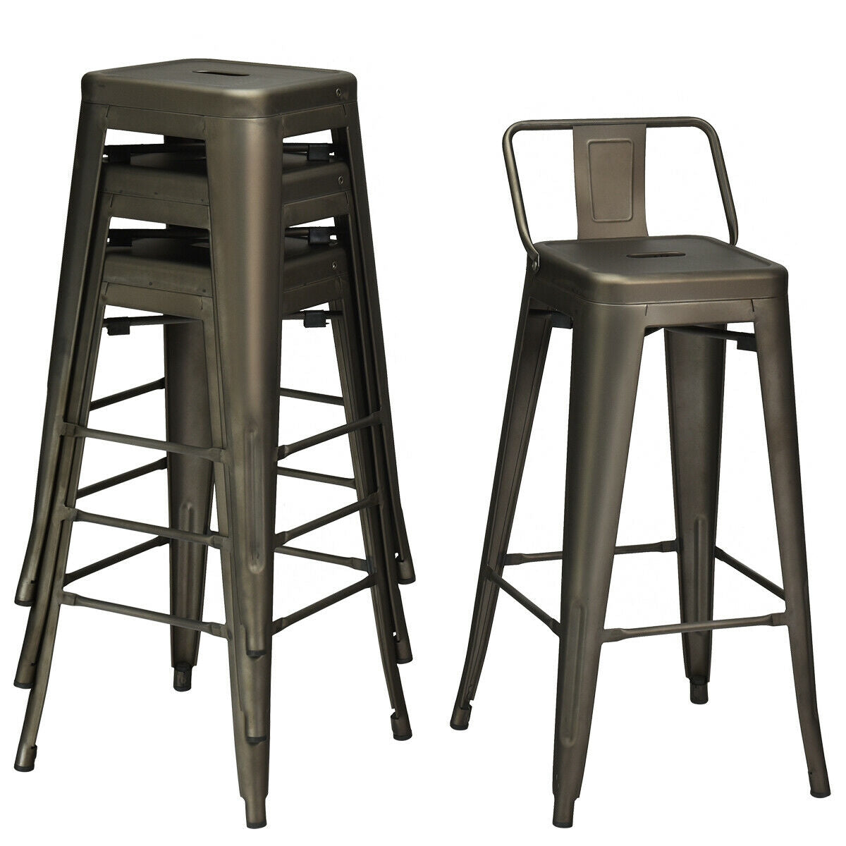 30 Inch Metal Counter Height Barstools, Set of 4, Dark Brown Bar Stools at Gallery Canada