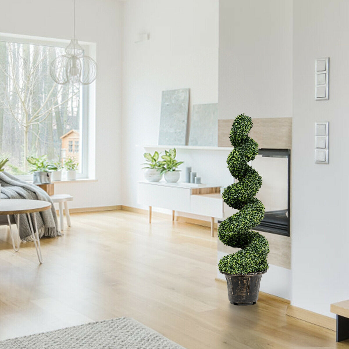 4 Feet Artificial Boxwood Spiral Tree, Green