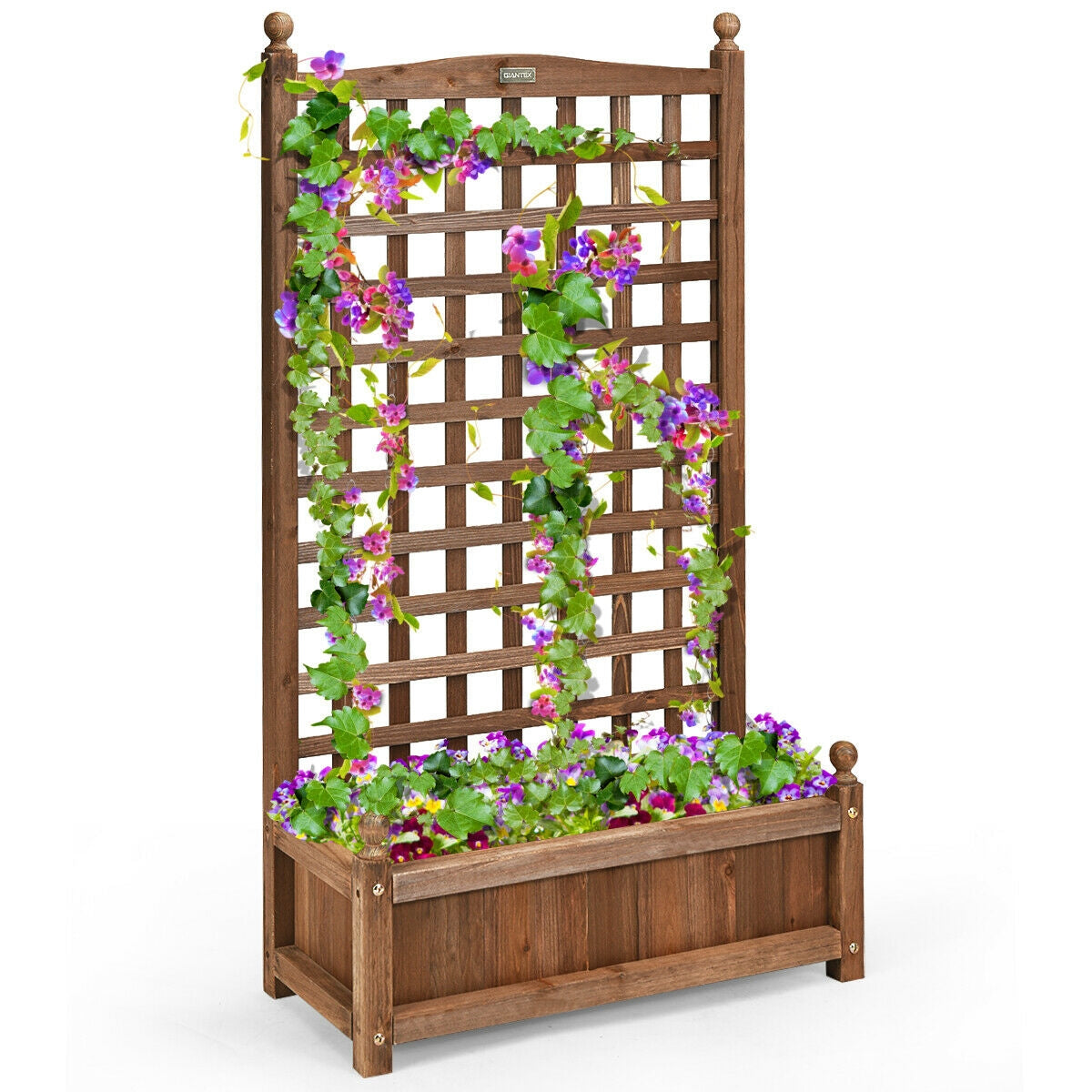 Solid Free Standing Wood Planter Box with Trellis, Brown Raised Garden Beds at Gallery Canada
