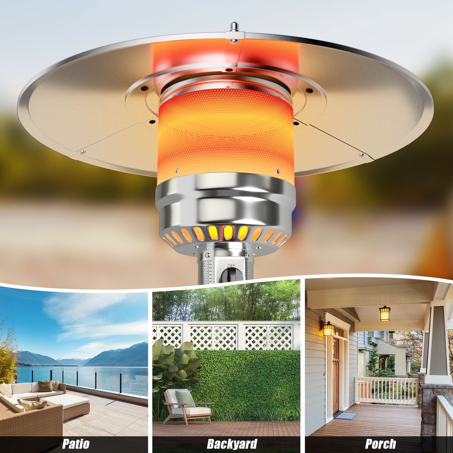 Outdoor Heater Propane Standing LP Gas Steel with Table and Wheels, Silver Patio Heaters at Gallery Canada