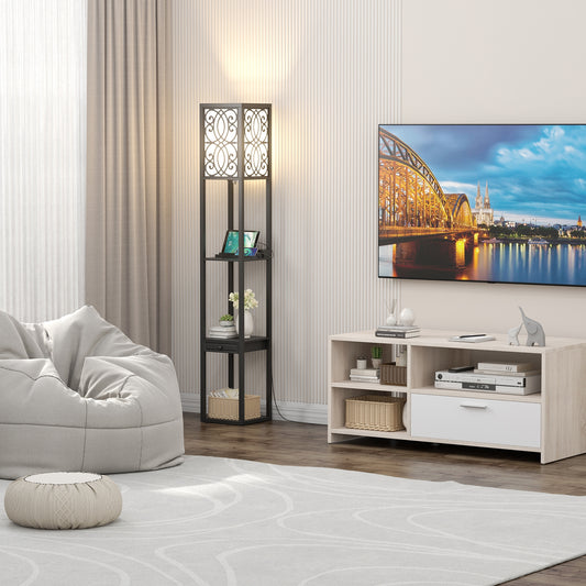 Modern Standing Shelf Lamp, 1 Outlet 2 USB Ports, Black Table & Floor Lamps Black at Gallery Canada
