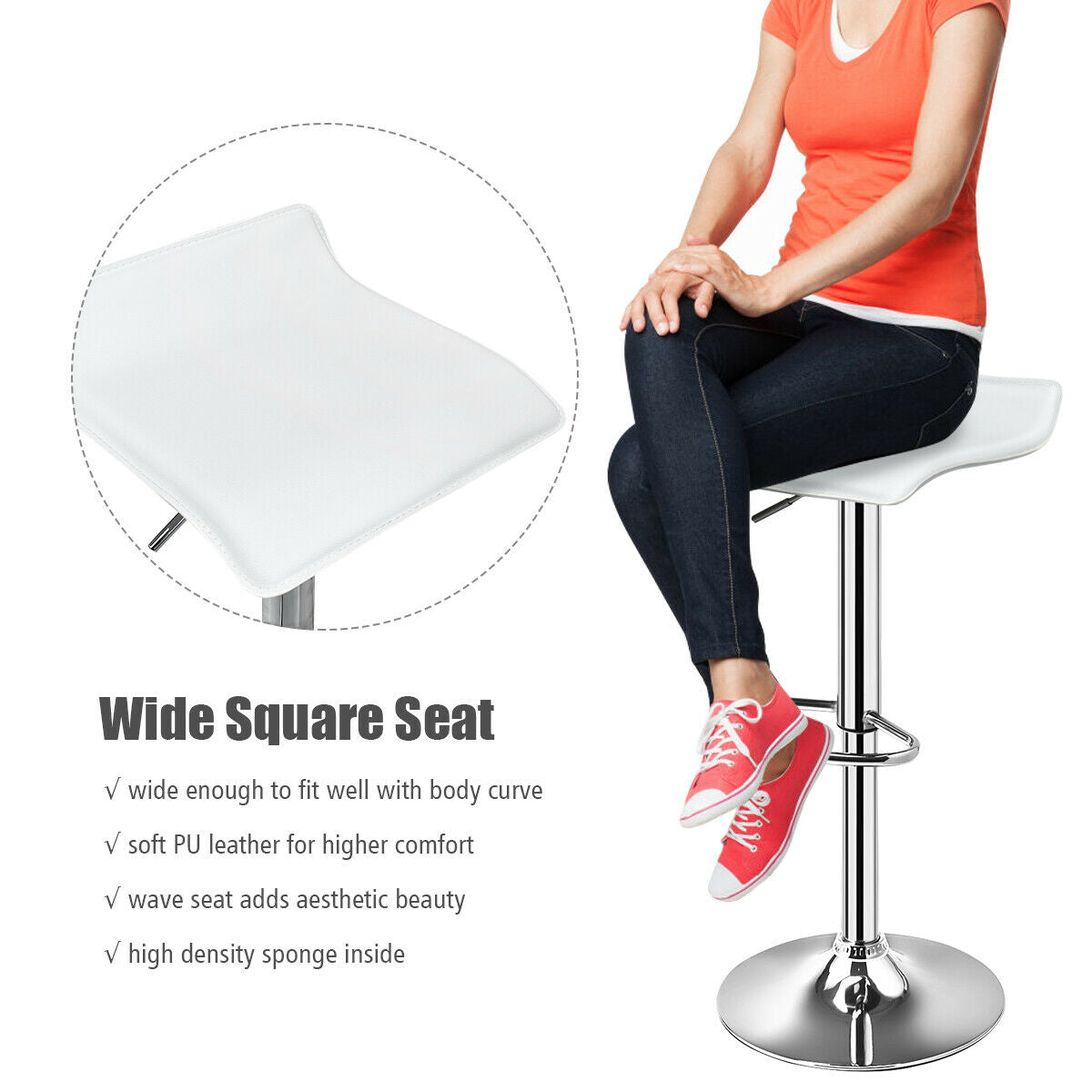 Set Of 2 Adjustable PU Leather Backless Bar Stools, White Bar Stools at Gallery Canada