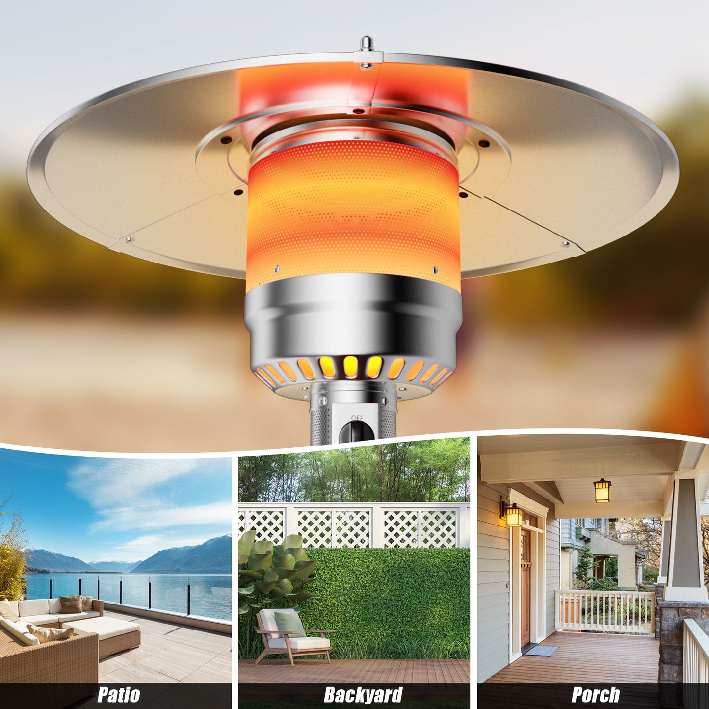 Outdoor Heater Propane Standing LP Gas Steel with Table & Wheels, Gray Patio Heaters at Gallery Canada