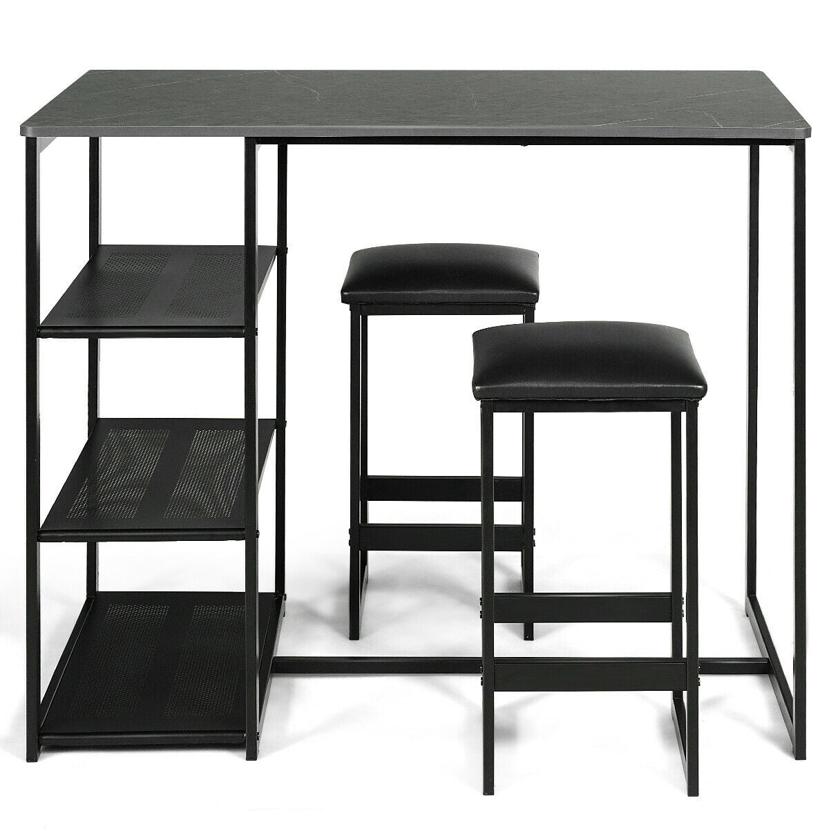 3 Pcs Dining Set, Faux Marble Table, 2 Stools, Black Dining Room Sets at Gallery Canada
