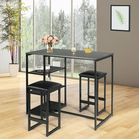 3 Pcs Dining Set, Faux Marble Table, 2 Stools, Black Dining Room Sets Black at Gallery Canada