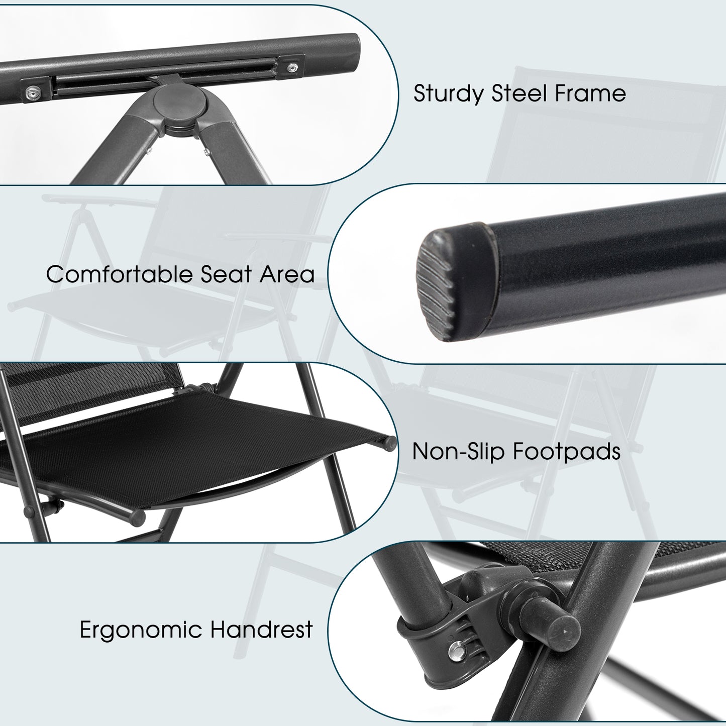 Set Of 2 Adjustable Portable Patio Folding Dining Chair Recliners, Black Patio Dining Chairs at Gallery Canada