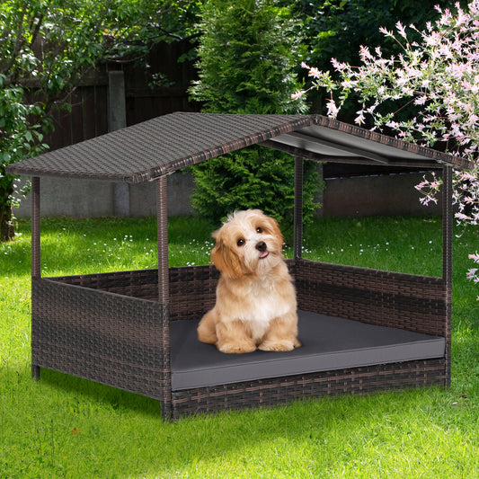 Wicker Dog House, Weatherproof Roof, Outdoor, Gray Dog Kennels Gray at Gallery Canada