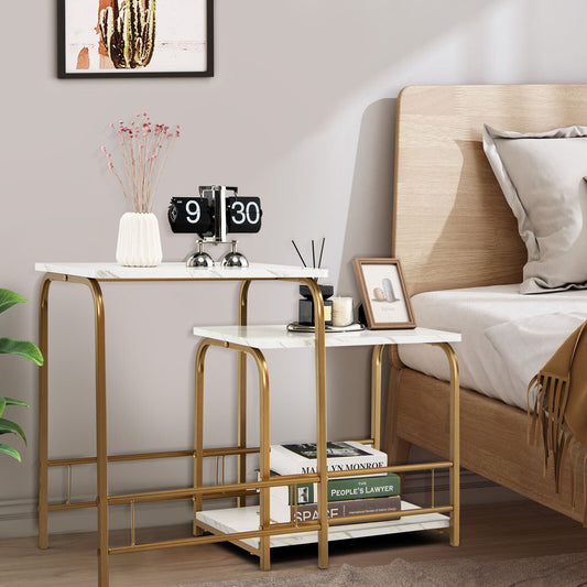 Faux Marble Nesting Tables, 2-Piece Set, White Coffee Tables White at Gallery Canada