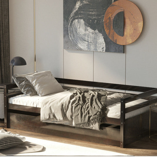 Twin Size Trundle Platform Bed Frame with Wooden Slat Support, Dark Brown Trundle Bed Frame Dark Brown at Gallery Canada