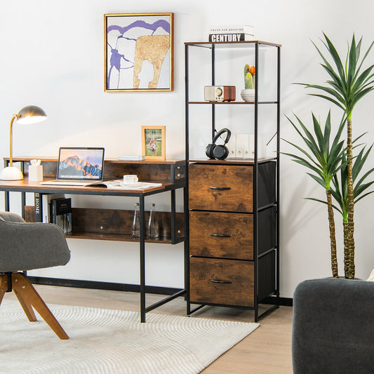 Freestanding Vertical 3 Drawer Dresser with 3 Shelves, Rustic Brown Dressers & Chests Rustic Brown at Gallery Canada