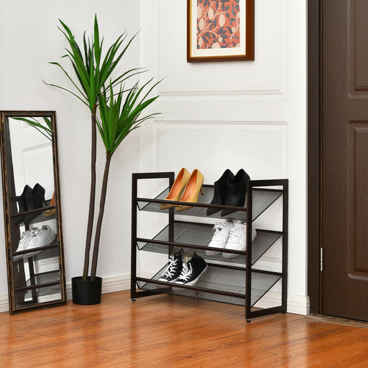 2/3/4 Tiers Flat and Slant Metal Shoe Rack for Entryway Hallway-3-Tier, Brown Shoe Racks & Storage Benches 3-Tier at Gallery Canada