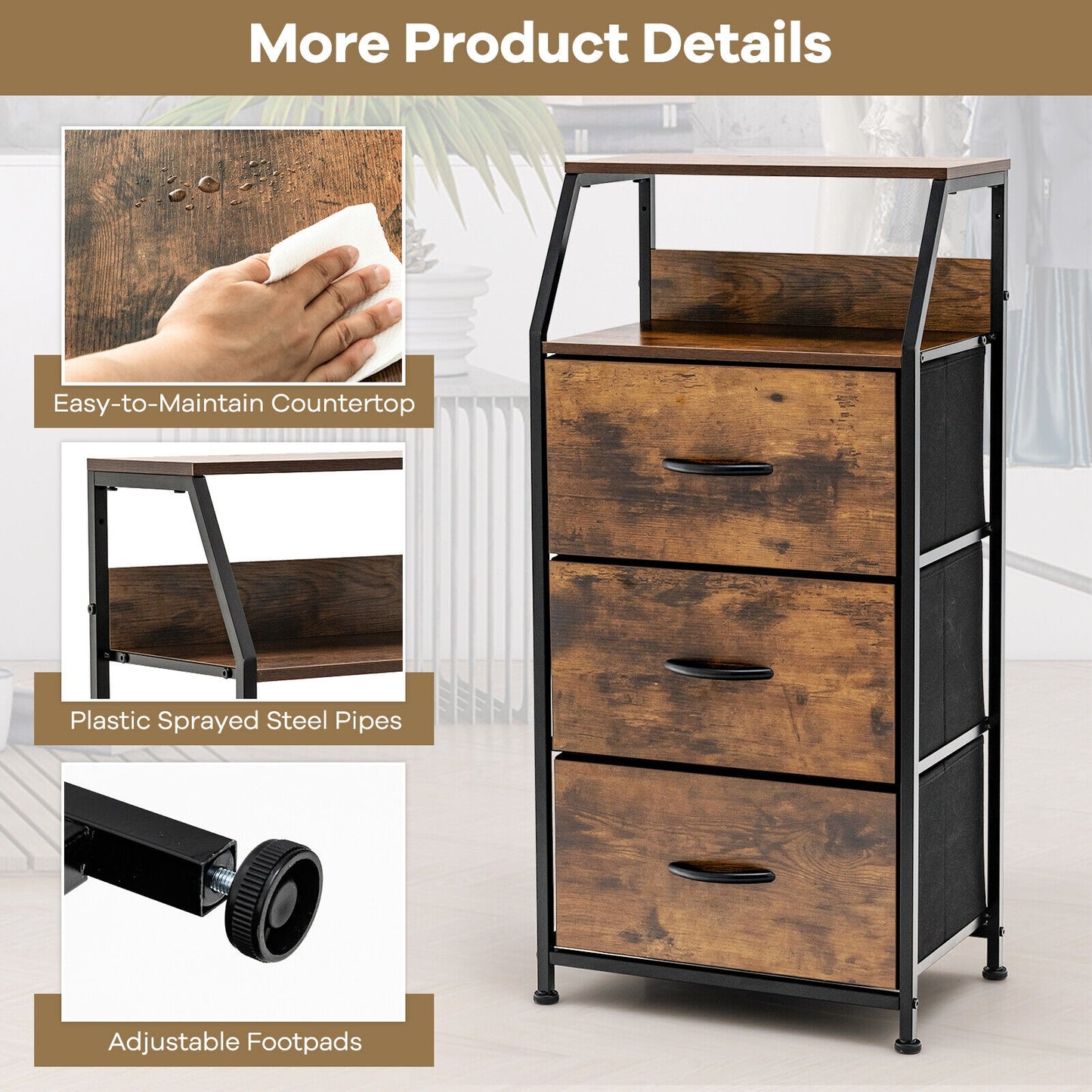 Freestanding Cabinet Dresser with Wooden Top Shelves-M, Rustic Brown Dressers & Chests at Gallery Canada