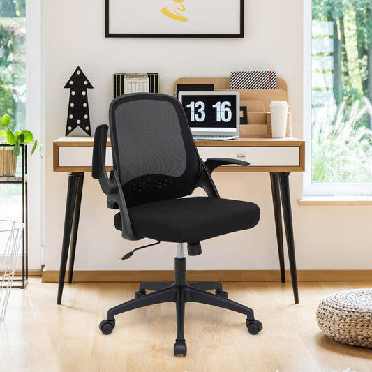 Adjustable Mesh Office Chair Rolling Computer Desk Chair with Flip-up Armrest, Black Mesh Chairs Black at Gallery Canada