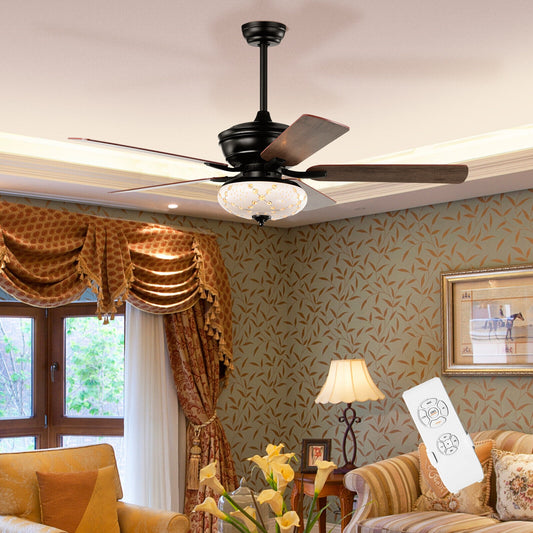 52 Inch Ceiling Fan, 3 Wind Speeds, 5 Reversible Blades, Black