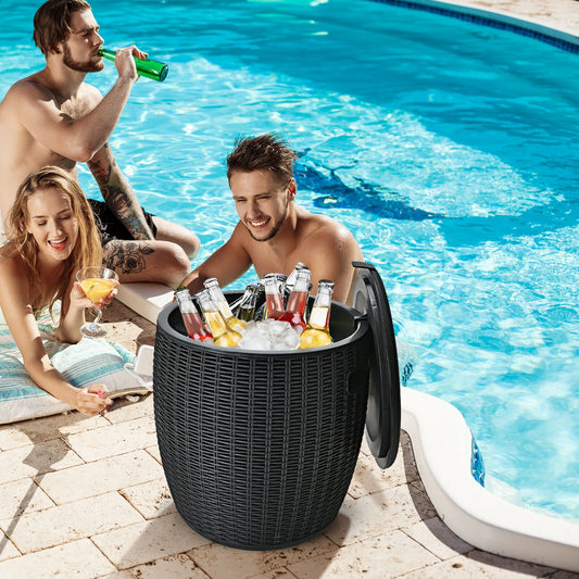 9.5 Gallon 4-In-1 Patio Rattan Cocktail Table, Black Coolers Black at Gallery Canada