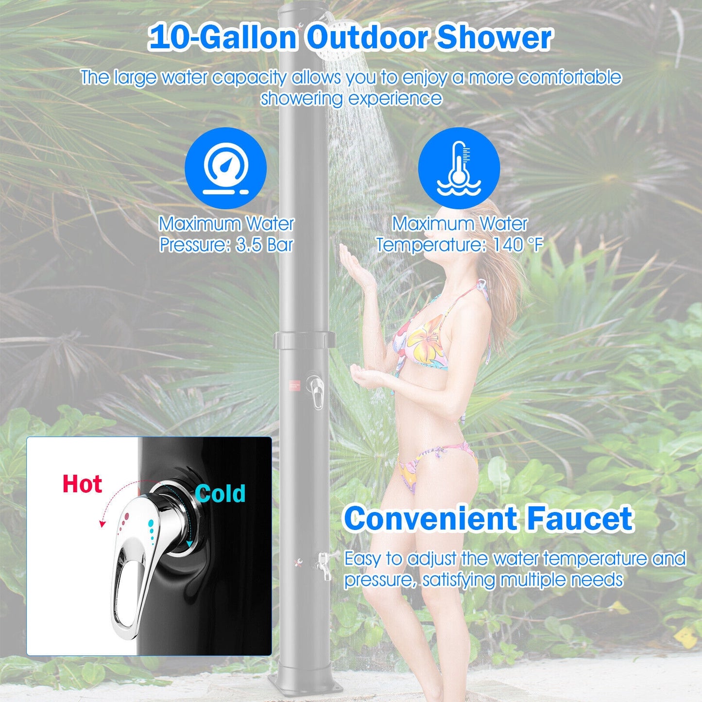 7.2 Feet Solar-Heated Outdoor Shower with Free-Rotating Shower Head, Black Portable Toilets & Showers at Gallery Canada