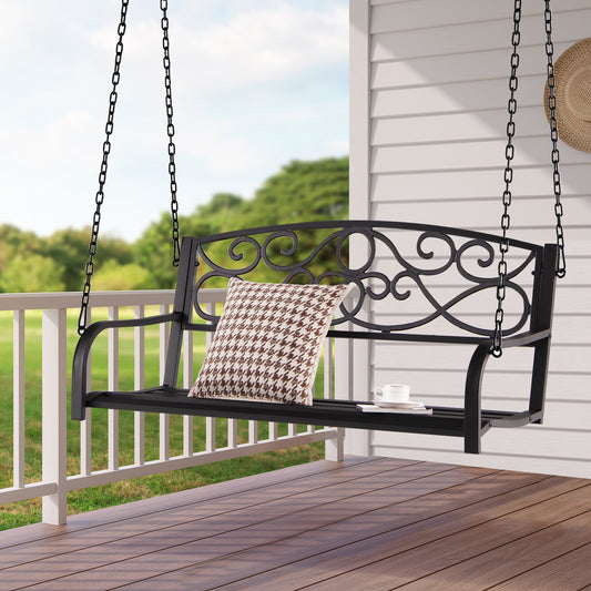 Outdoor 2-Person Metal Porch Swing Chair with Chains, Brown Porch Swings Brown at Gallery Canada