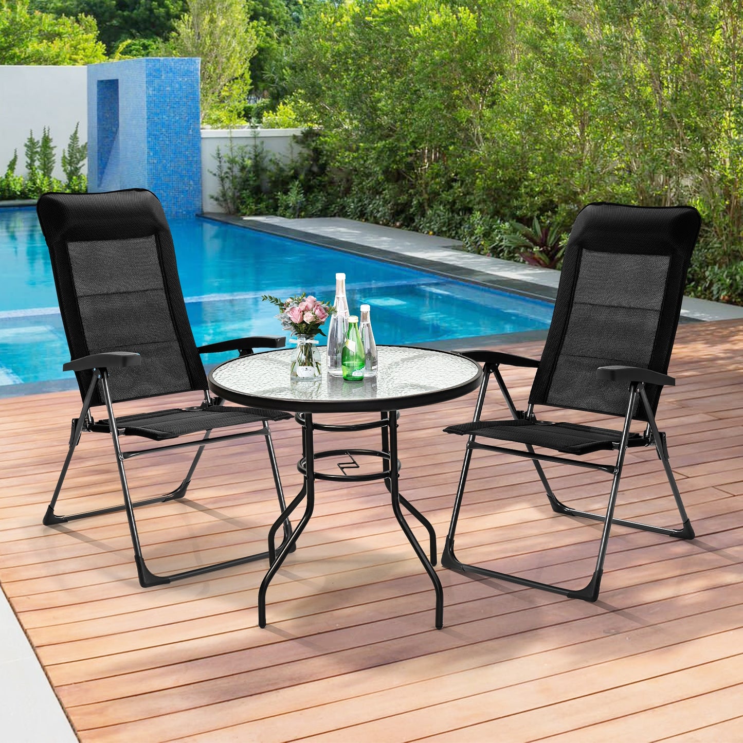 2 Pieces Portable Patio Folding Dining Chairs with Headrest Adjust for Camping , Black Patio Dining Chairs at Gallery Canada