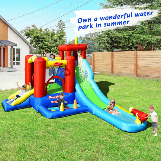 9-in-1 Inflatable Kids Water Slide Bounce House, Multicolor